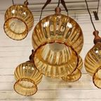 Vintage Grote Cascade Hanglamp Met 5 Glas En Hout Lampen thumbnail 16