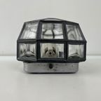 Vintage Wandlamp Glas In Lood, Zwart Staal - Industrieel thumbnail 8