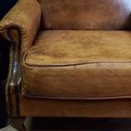 Karakteristieke Vintage Schapenleren Oorfauteuil thumbnail 13