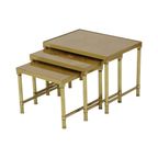 Design Set Van 3 Nesttafels Messing Koper Glas Goud Stijl Maison Jansen thumbnail 7