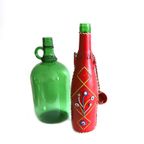 Retro Fles Bekleed Met Rood Skai En Bloemetjes, Jaren '60/70 thumbnail 2