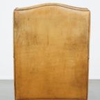 Comfortabele En Cognac-Kleurige Vintage Schapenleren Fauteuil Met Een Hoge Rug thumbnail 5