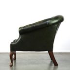 Donkergroene In Goede Staat Verkerende Rundleren Engelse Chesterfield Fauteuil thumbnail 6