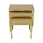 Design Set Van 3 Nesttafels Messing Koper Glas Goud Stijl Maison Jansen thumbnail 3