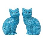 Koppel Blauw Geglazuurde Poezen Beelden Chinees Keramiek thumbnail 5