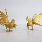 2 Vintage Hanen Goud Vogels Metaal ‘60 Fighting Roosters thumbnail 2