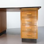 Groot Vintage Dubbelzijdig Bureau Eiken thumbnail 5