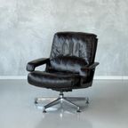 Jaren 70 Fauteuil Vintage Lounge Chair Bruin Leer Draaistoel thumbnail 5