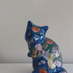 Handgeschilderd Keramische Kat. Vintage Chinoiserie. thumbnail 7