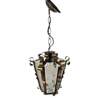 Art Deco - Lantaarn Hanglamp - Messing - Gesatineerd Glas thumbnail 3
