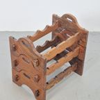 Vintage Brutalist Eiken Hout Wijnrek Japandi 1960 Modulair thumbnail 4