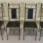 Set Van 4 Vintage Ijzer En Leer Stoelen, Zwart thumbnail 8