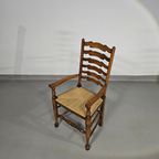 Set Of 4 Oak, Rustic, Farmhouse, Ladderback Dining Chairs With Rush Seats 1960s thumbnail 11