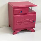 Antiek Restyle Kastje Nachtkastje Fuchsia Roze & Kobalt Knop thumbnail 3