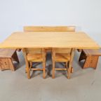 Vintage Eetkamer Set Schragentafel Bank Stoelen Krukken ´60 thumbnail 17