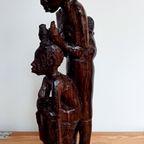 Afrikaans Houtsnijwerk Moeder Met 2 Kinderen Van Kunstenaar Ariyo thumbnail 11