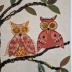 Vintage Schilderij Van Stof Uil Stof Wandkleed Muurkleed thumbnail 4