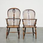 Set Van 2 Prachtige, Antieke Engelse Highback Windsor Eetkamerstoelen thumbnail 2
