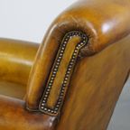 Comfortabele Gele Grote Engelse Stijl Rundleren Fauteuil Met Een Correcte Afwerking Met Siernagel thumbnail 14