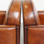 Set Van 2 Mooie, Cognac Kleurige, Schapenleren Art Deco Fauteuils thumbnail 13