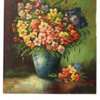 Groot Kleurrijk Bloemen Stilleven Schilderij Gesigneerd 60x50cm thumbnail 5