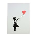 Offset Litho Naar Banksy Girl With Balloon Rood 337/600 Kunstdruk thumbnail 2