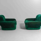 Plompe Postmoderne Italiaanse Lounge Banken In Diepgroene Flueel, 1970 thumbnail 10