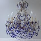 Vintage Kobalt Blauwe Murano - Glas En Kristal - Kroonluchter Met Kralen thumbnail 2