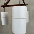 Vintage ‘Japandi’ Hanglamp Teak En Opaline thumbnail 7