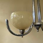 Lamp Hanglamp Art Deco 1930 4 Arms Met Gele Schalen Verchroomd thumbnail 9