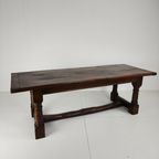 Massief Engelse Eikenhouten Eettafel – 20e Eeuw Met Prachtige Nerf En Patina thumbnail 8