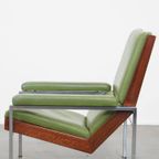 Tijdloze Groene Rundleren, Houten Vintage Jaren ’60 Design Fauteuil Model Lotus 1611 Van Rob Parry thumbnail 12