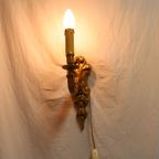 Vintage Goudkleurige Houten Wandlamp, Italy Jaren '50 thumbnail 4