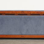 Leuke Schuitema Art Deco Design Bank Met Mooie Blauwe Nubuck Lederen Bekleding thumbnail 3