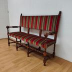Antieke Vintage Franse Eikenhouten Bank, Halbank Eetkamerbank thumbnail 3