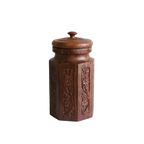 Vintage Handgesneden Grote Houten Deksel Pot, India Jaren '60 thumbnail 3