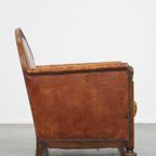 Prachtige, Karaktervolle En Unieke Luxe Schapenleren Art Deco Design Fauteuil/ Armchair thumbnail 12