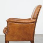 Karakteristieke En Comfortabele Cognac-kleurige Schapenleren Armchair Met Rechte Vormen thumbnail 5