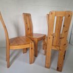 4 Massief Grenen Scandinavische Brutalist Vintage Stoelen. thumbnail 4