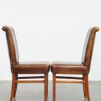 Set Van 6 Comfortabele, Statige Eetkamerstoelen Van Schapenleer thumbnail 4