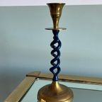 Vintage Kandelaar Swirl Messing Blauw Koper thumbnail 3