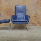 Zganieuw! Blauwe Leren Label Don Fauteuil + Evt Hocker! thumbnail 2