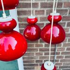 Vintage Hanglamp Vijf Lampen. Murano Glazen Lamp. Glazen Lamp. Rood thumbnail 10