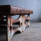 Pair Of Industrial Steel Leather Benches thumbnail 4