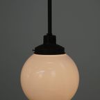 Leuke Vintage Glazen En Messing Bol Hang/ Plafondlamp Van Melkglas In Art Deco Stijl thumbnail 4