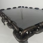 Vintage Brutalistische Zwarte Ijzeren Kettingschakel Salontafel Met Origineel Gerookt Glas, Jaren 70 thumbnail 15