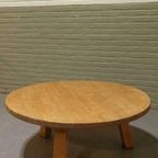 Vintage Brutalist Massief Eiken Salontafel, Rond thumbnail 3