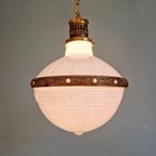 Grote Art Deco-Hanglamp In Witte Opaline En Messing, 1920 thumbnail 14