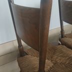Brutalist Eetkamerstoelen Jaren 40-50 Met Rieten Zitting thumbnail 8