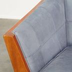 Leuke Schuitema Art Deco Design Bank Met Mooie Blauwe Nubuck Lederen Bekleding thumbnail 11